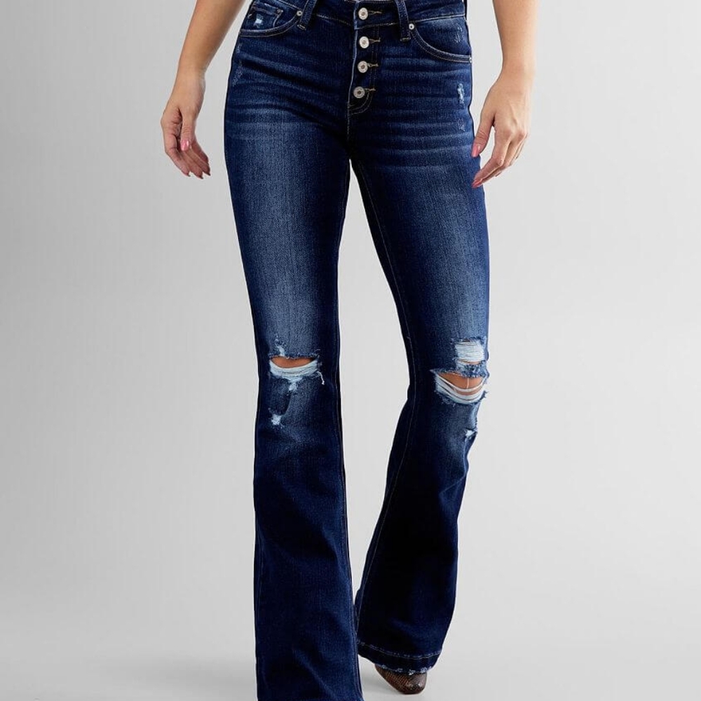 KanCan Midrise Distressed Flare